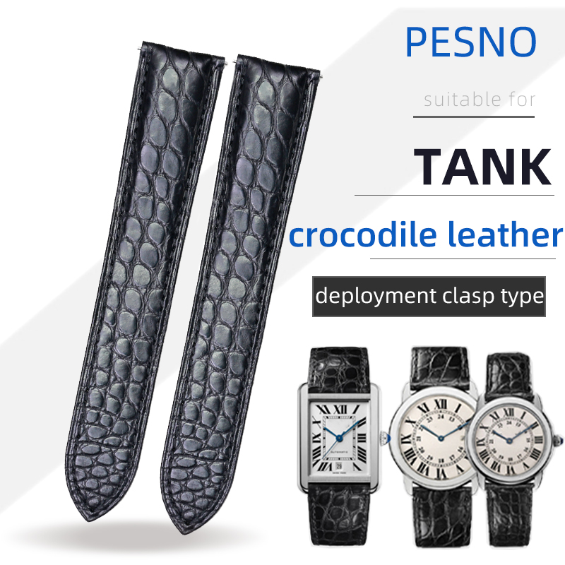 Cartier Watch Tank - PESNO カルティエタンクに適したアメリカンスキンクロコダイルレザーラウンドグレインブラック時計バンドストラップアクセサリー 18 20 23 ミリメートル