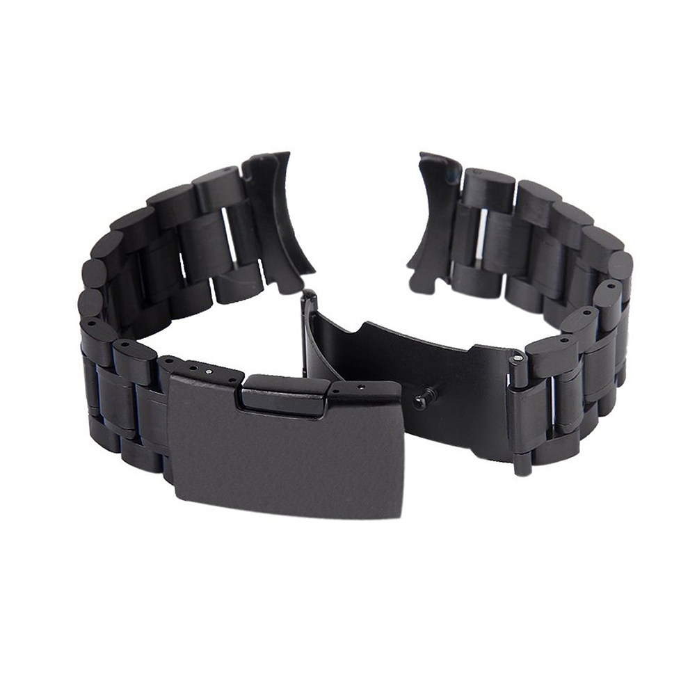 Curved Spring Bar - ステンレス製腕時計バンド4本セット、ブラック、22mm、ソリッドリンク、湾曲エンド、折りたたみ式クラスプ、交換用ストラップ、スプリングバー付属