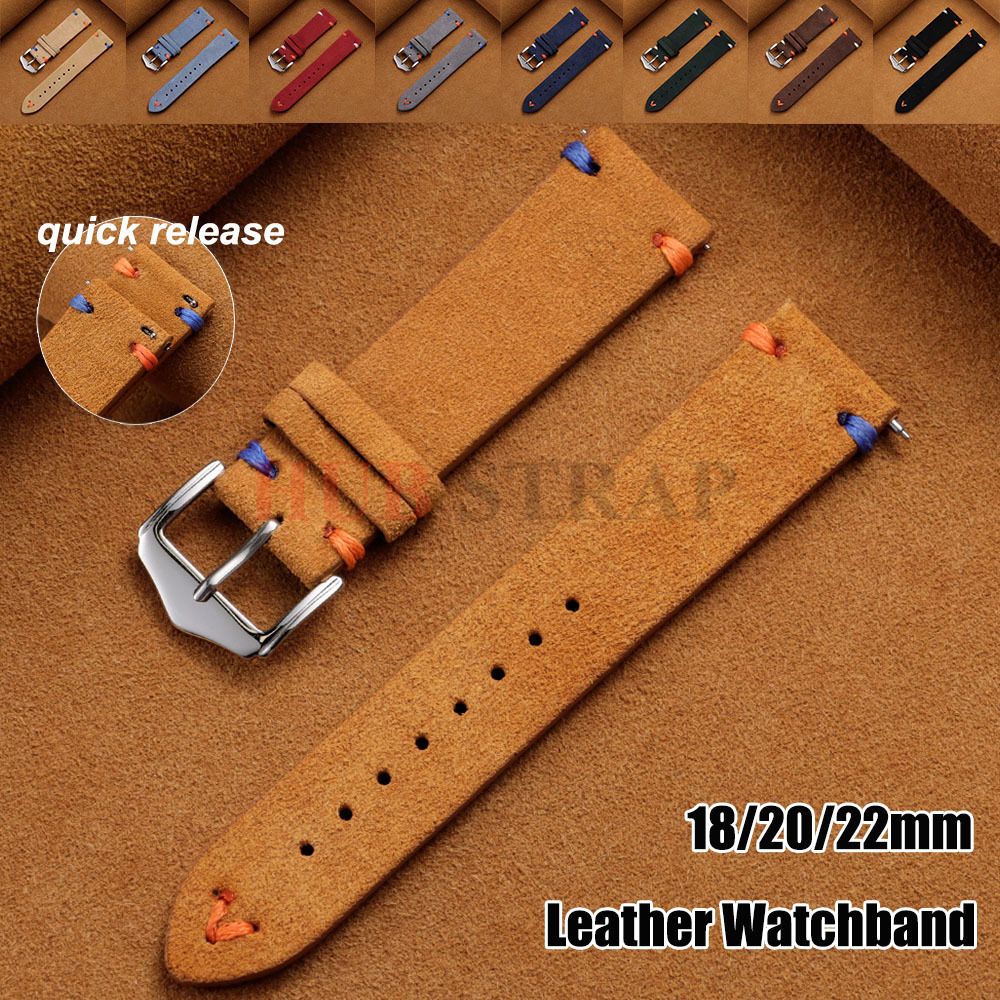 Suede Strap Watch - 18 ミリメートル 20 ミリメートル 22 ミリメートルスエードレザーストラップセイコーヴィンテージビジネス時計バンド手作りステッチリストバンドクイックリリースブレスレット